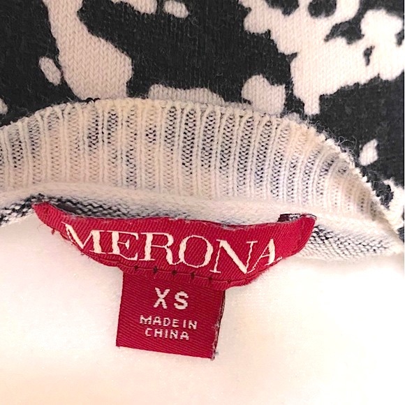 Merona Button Front Cardigan Sweater Black and White Etoile Pattern Stretch Top - Picture 9 of 16